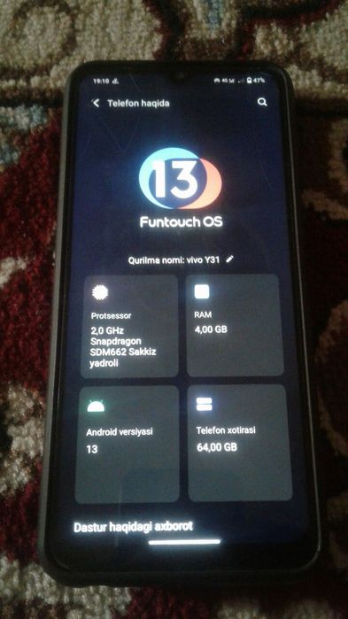 Vivo y31 4 64gb xotira