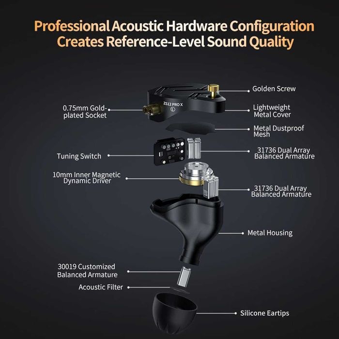 KZ ZS12 PRO X инхални мониторни слушалки, кабелни ,геймърски