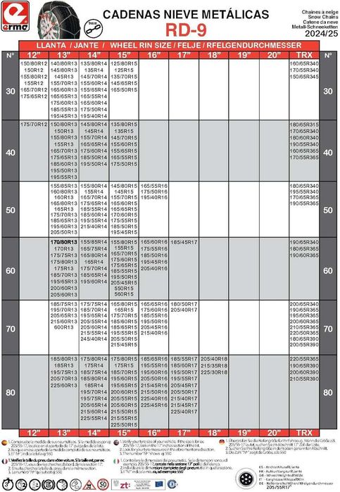 VIP RD9 - Метални вериги за сняг RD9 мм, размери № 60, 80, 90