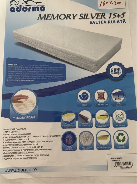 Saltea Memory cu fibra de argint