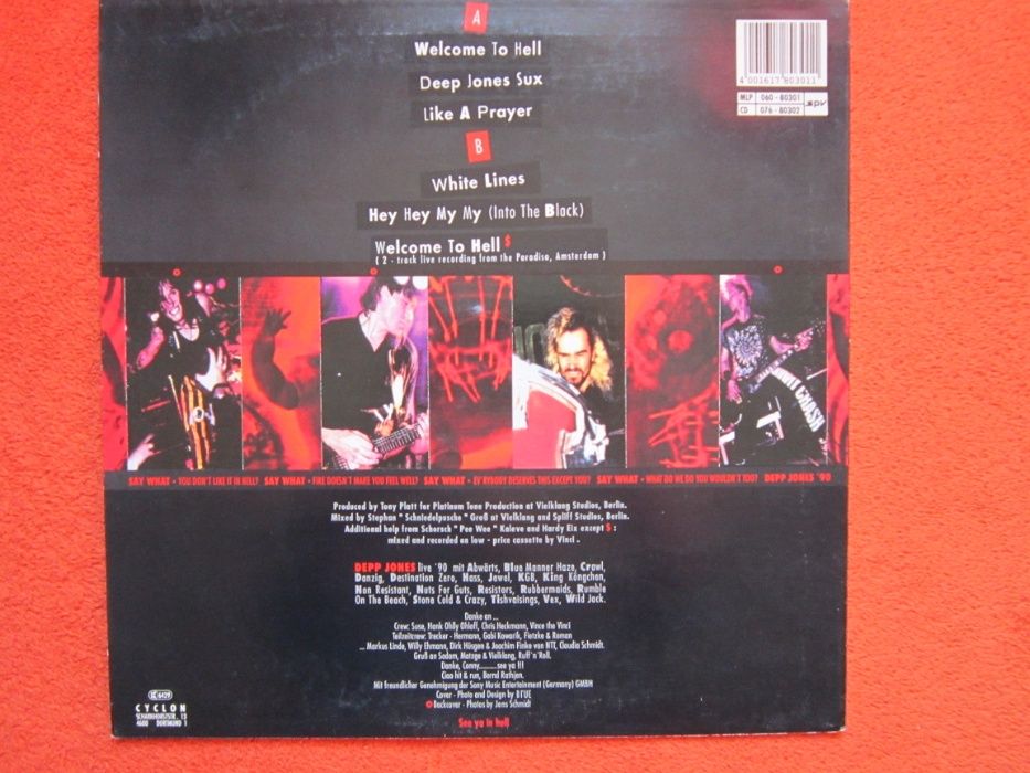 rar Welcome To Hell  Depp Jones ‎1st Edi. made in Germany 1991