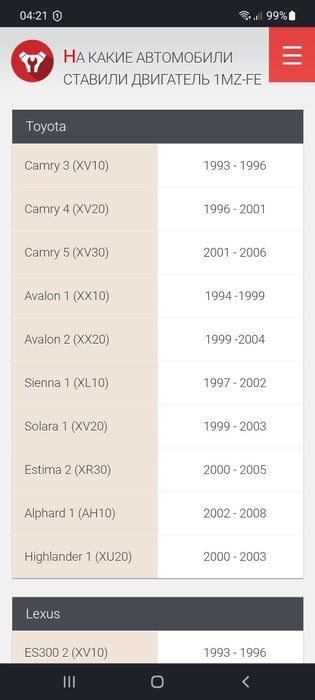 1MZ-FE по запчастям