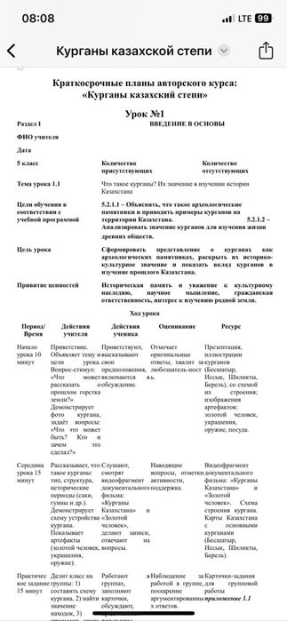 Авторская программа по Истории Казахстана