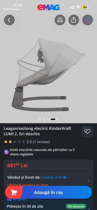 Vând leagăn/șezlong electric KinderKraft Lumi 2