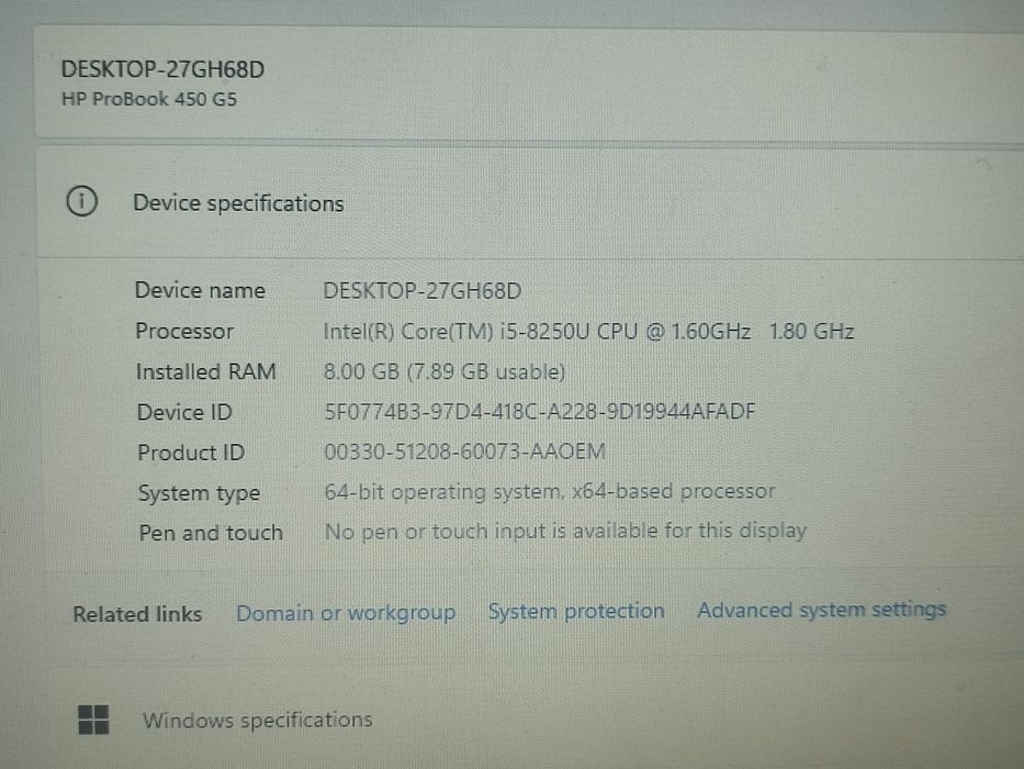 Laptop HP Probook 450 G5 - i5-8250u/ 8gb DDR4/ 256GB SSD/ Baterie 4h