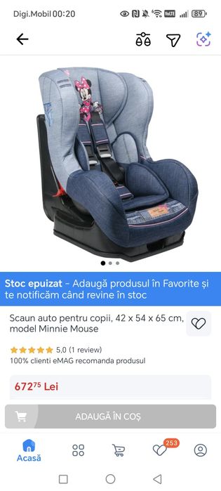 Scaun auto pentru copii, 42 x 54 x 65 cm, model Minnie Mouse