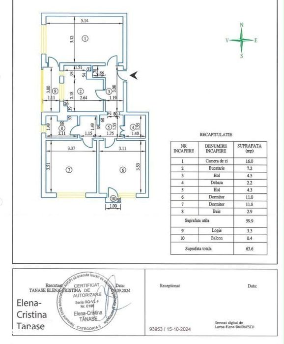 Apartament cu 3 camere , Sup 64 mp – Ostroveni, Hermes