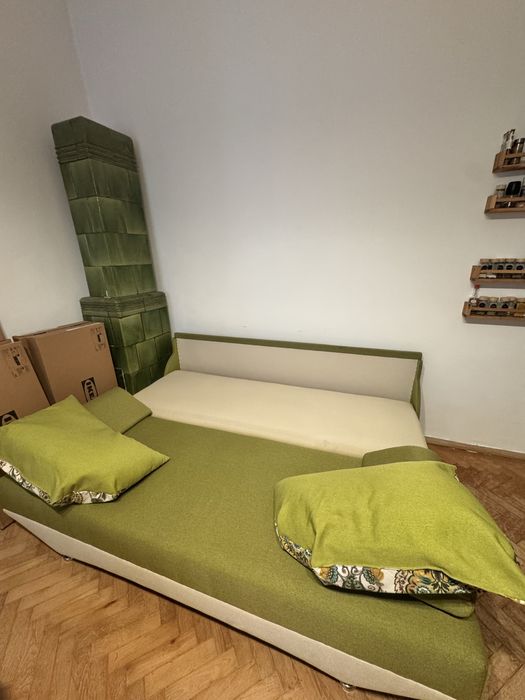 Canapea extensibilă verde & crem