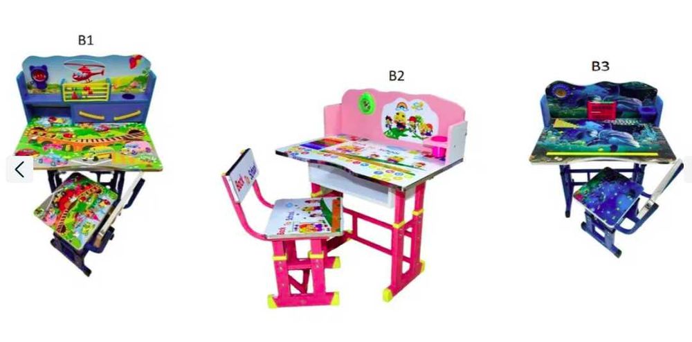 Set birou copii cu scăunel metalic + MDF, 69x45 cm, reglabil pe înălți