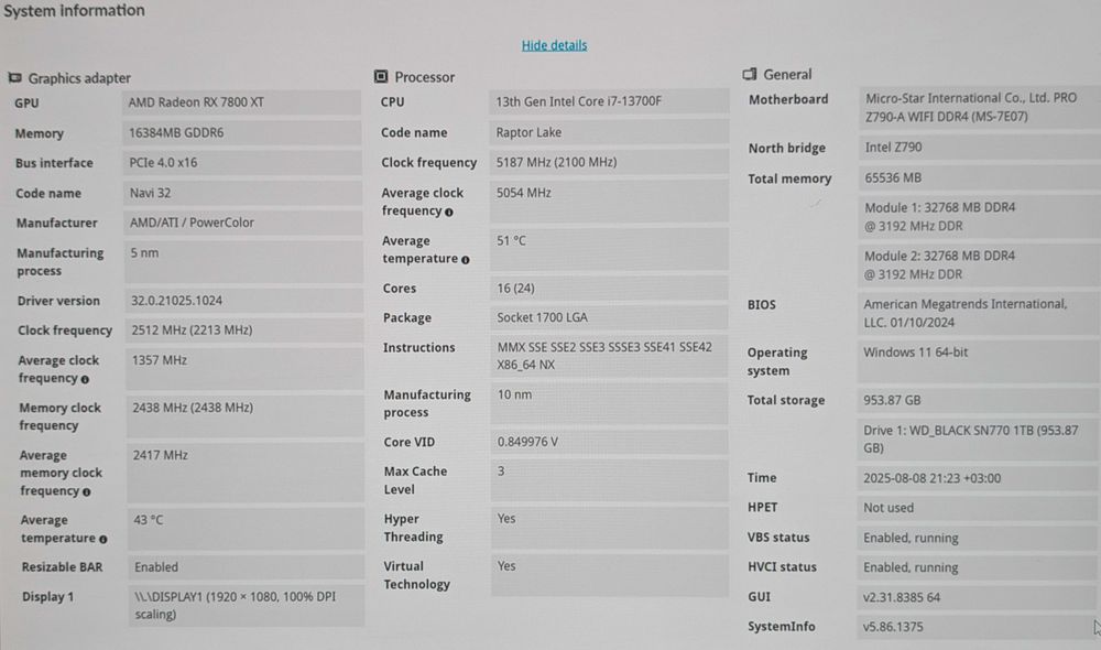 PC Gaming / Editare / Workstation i7-13700F, RX7800XT 64 RAM 1TB SSD