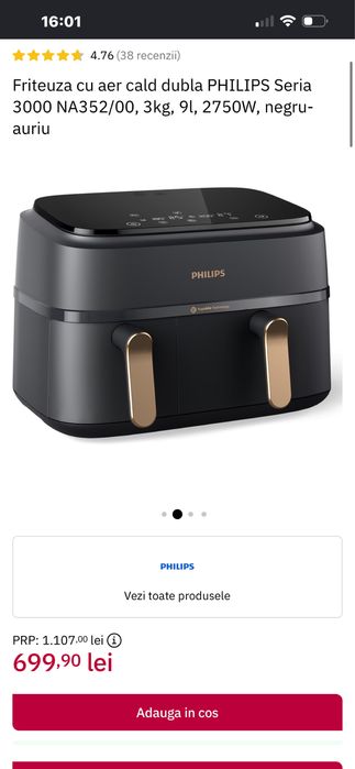 Friteuză cu aer cald dublă Philips Seria 3000 – 9L, 2750W – aproape nouă