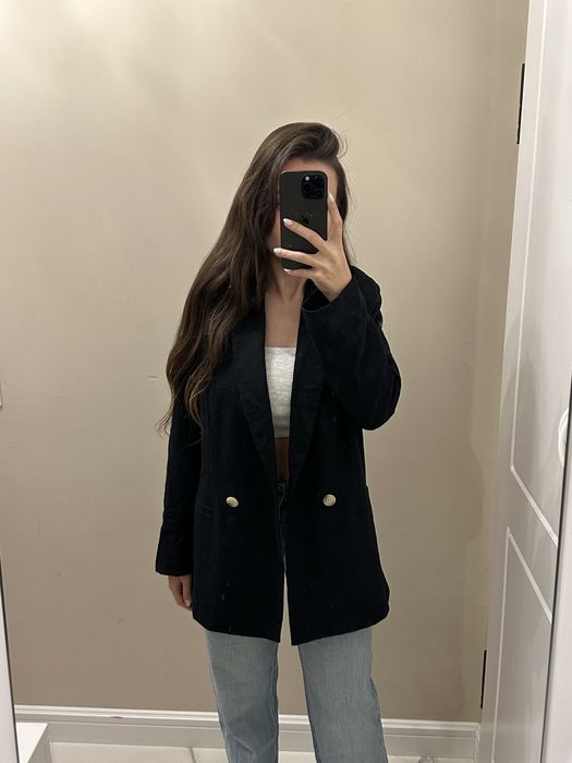 Черно ленено сако H&M