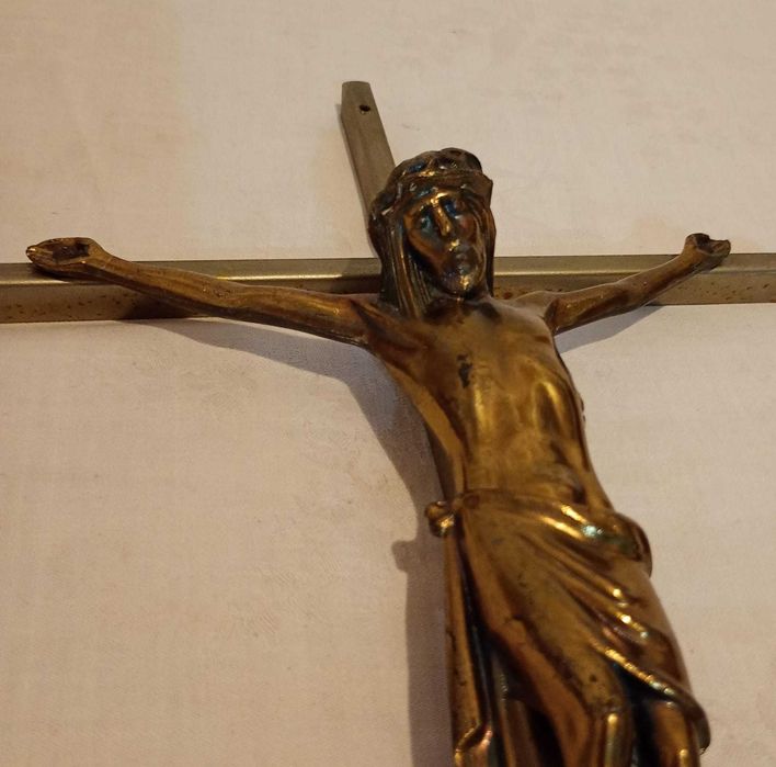 Cruce / crucifix vechi, de dimensiuni mari, din alama/bronz, de colectie
