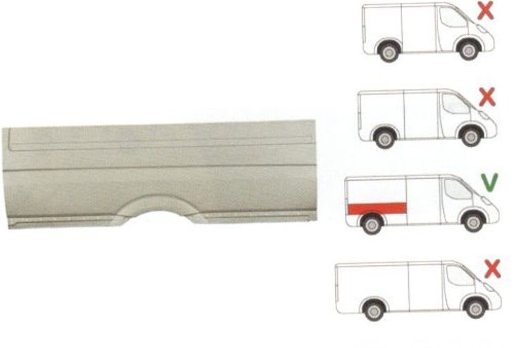 Aripa spate Mercedes Sprinter 209-524, 07.2006-10.2013, Vw Crafter (2e), 12.2005-, Dreapta, Spate, Spatiul De Incarcare L = 4300 Mm, Pana La Geam,