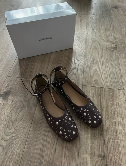 &Other Stories balerini din piele burgundy