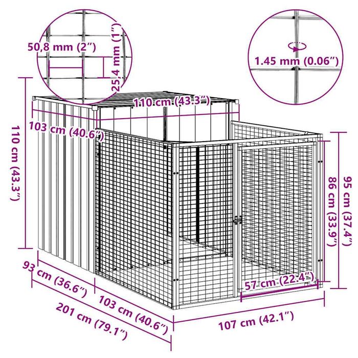 Cușcă pentru câini cu acoperiș 110x201x110 cm oțel galvanizat antracit VidaXL