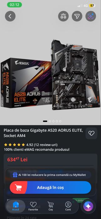 Vând placă de bază Gigabyte AORUS A520 (rev. 1.2) AM4 + cutie