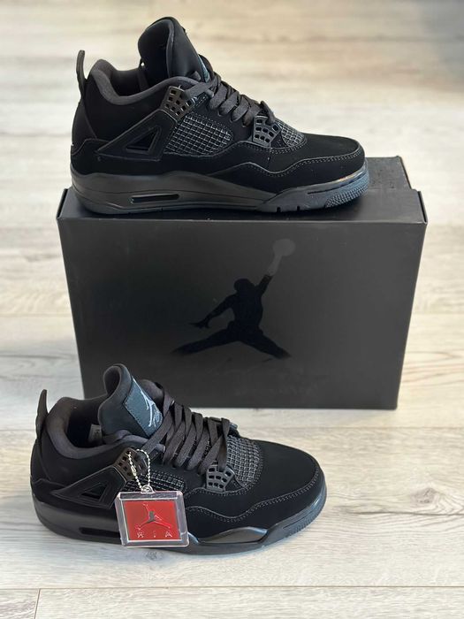 Adidasi NIKE Air JORDAN 4 Retro Black Cat Premium din Piele la Cutie