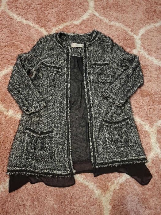 ZARA Жилетка черно/бяла