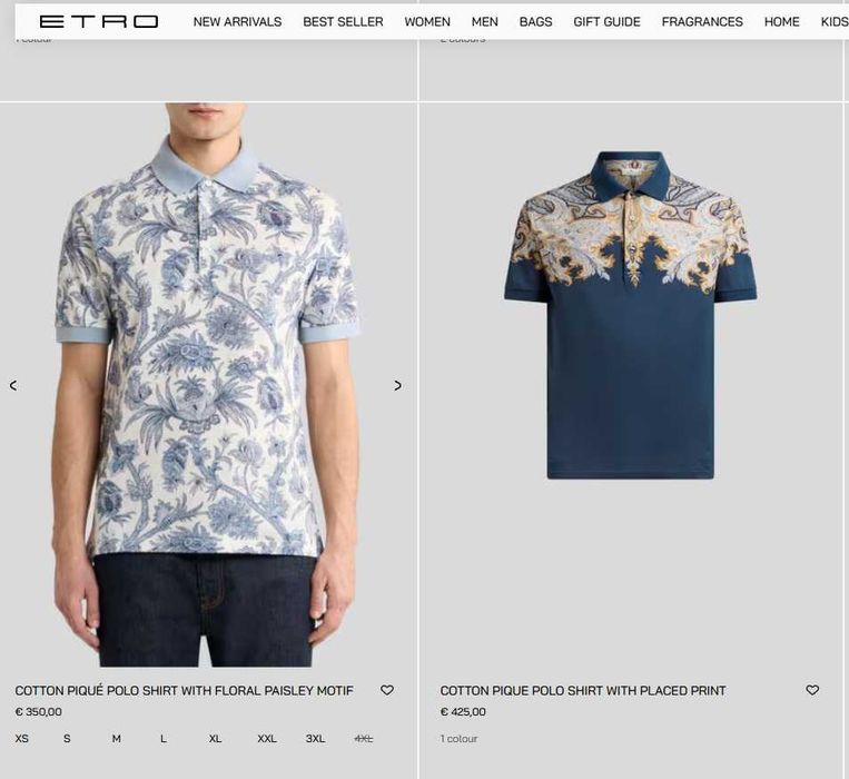 Tricou de lux 54 XXL polo ETRO Milano bumbac 100% motive Paisley alb albastru
