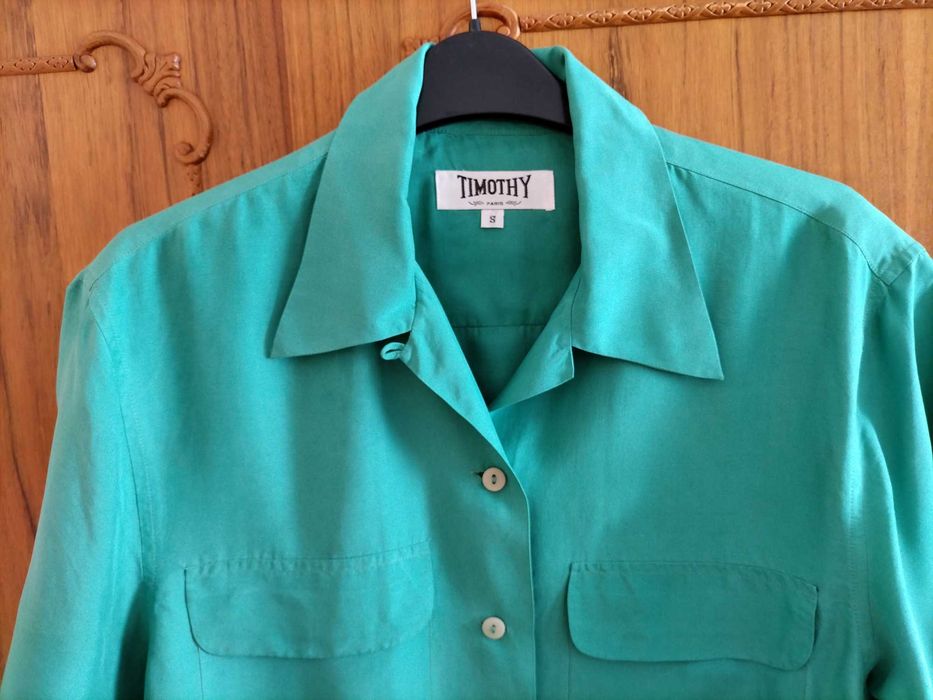 Camasa Timothy Paris, din matase de culoare verde, mar S, in stare exceptionala