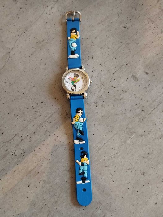 Ceas analogic copii, curea silicon albastra cu tematica fotbalisti