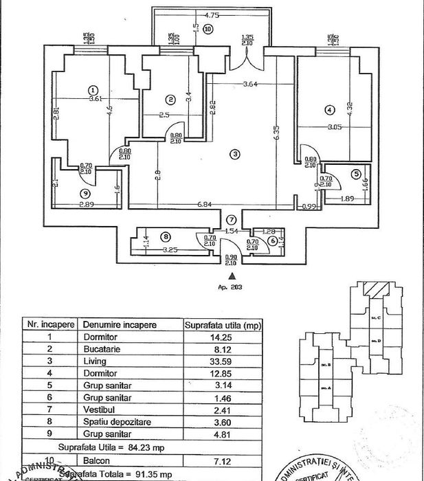 Apartament 3 camere si parcare in complexul Upground