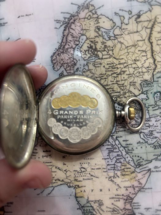 Ceas de buzunar Longines din argint, medaliat, vechi, de colectie