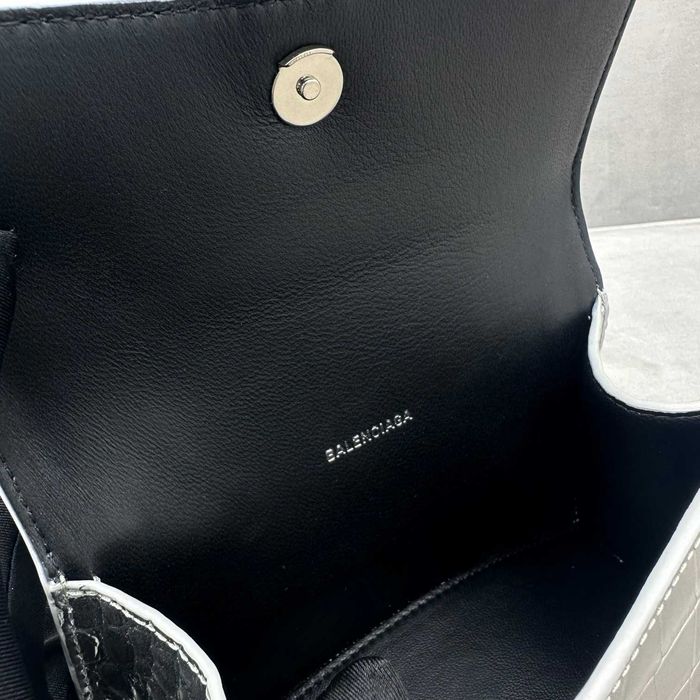 Geanta Balenciaga Hourglass, silver crocodile, 23x10x24cm, Premium