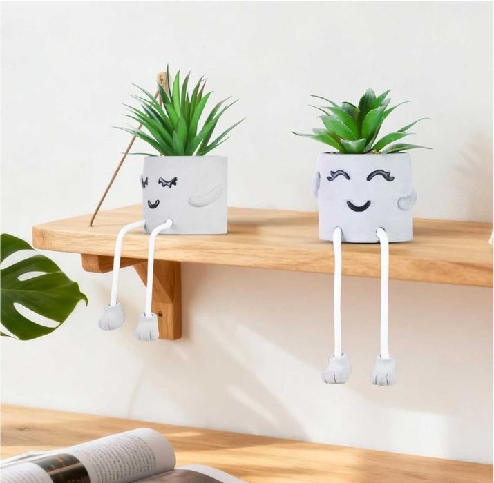 Plante artificiale, set de plante suculente cu picioare suspendate, ghivece din ciment, decor pentru apartament