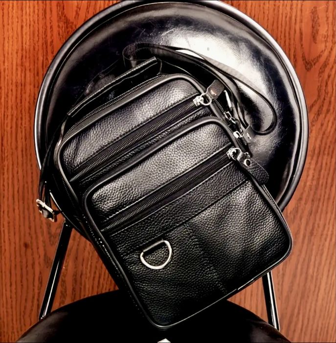 Мъжка функционална чанта с дръжка /Черна естествена кожа -10% Промоция