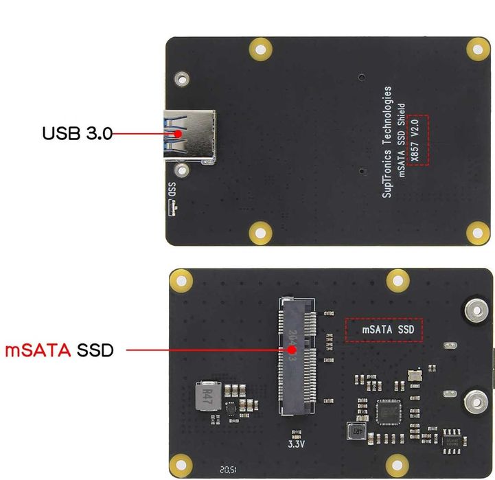 Плата расширения Geekworm X857 v2.0 (mSATA) для raspberry pi 4B