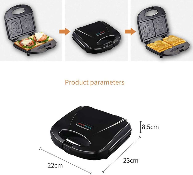 Тостер за сандвичи / палачинки с карикатурен дизайн усмивка и мишле