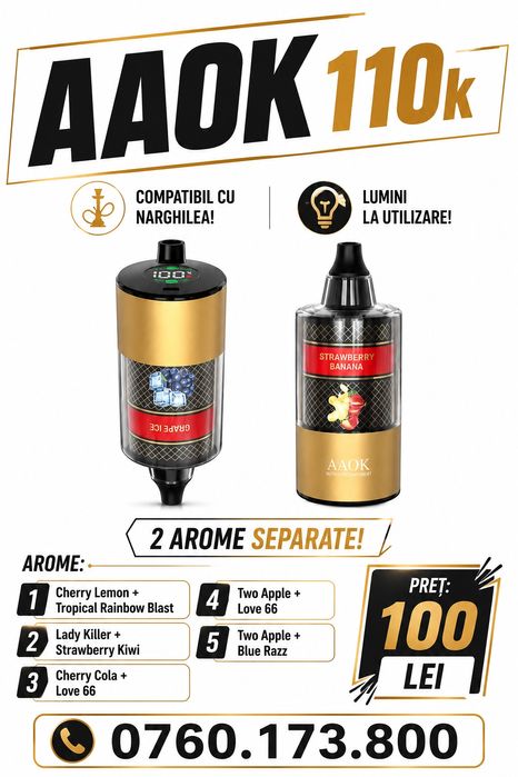 AAOK 110k - Vape tip țigară electronică cu diferite arome de shisha