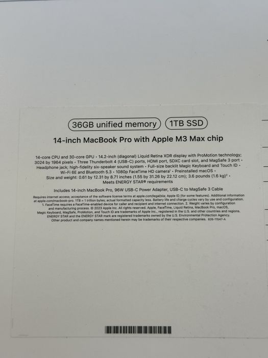 MacBook Pro 14-inch / M3 Max chip / 36 GB - RAM/ 1 TB -1024 GB /Nou
