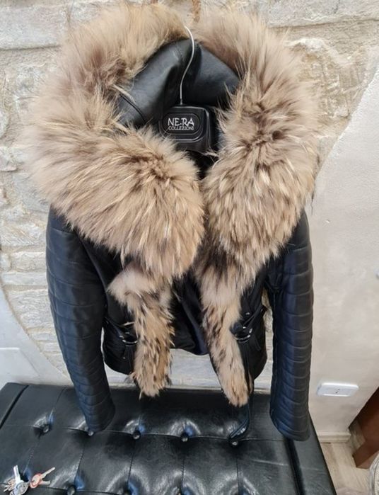 Geacă Piele cu guler de vulpe