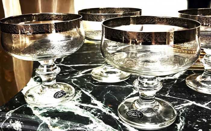 Superb set 6 pahare Murano Medici-bordura platina-Italia