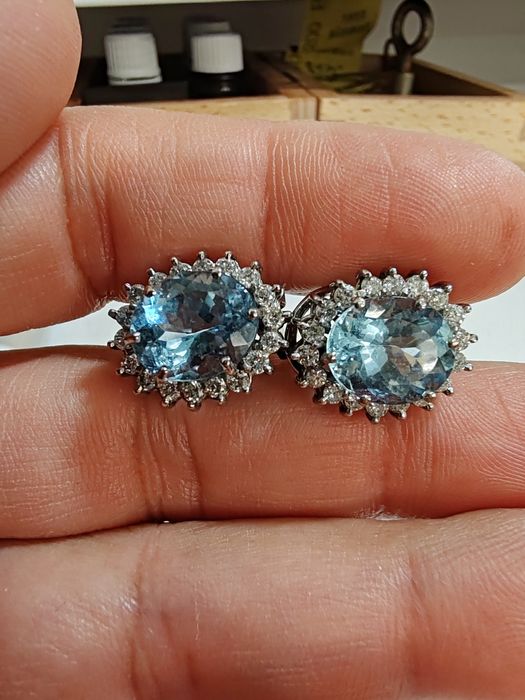 Cercei cu diamante și aquamarin Aur 18k Gr 8,82 cod unic 882