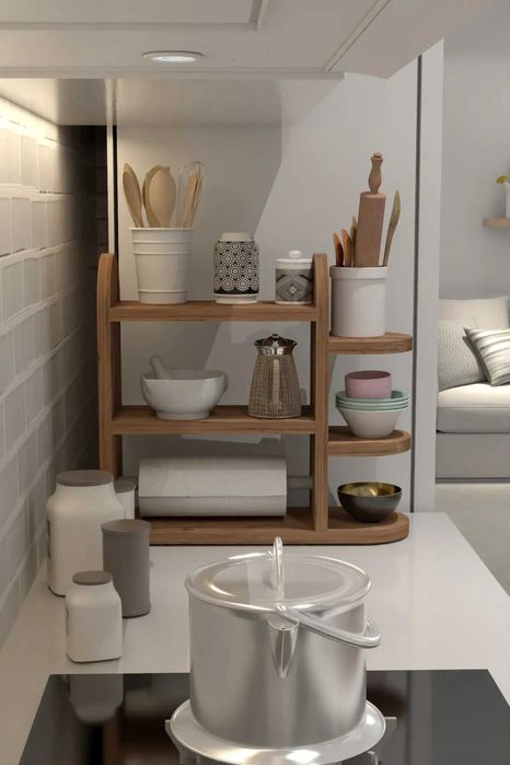 Дървена етажерка за кухня / Органайзер за подправки / Кухненски рафт