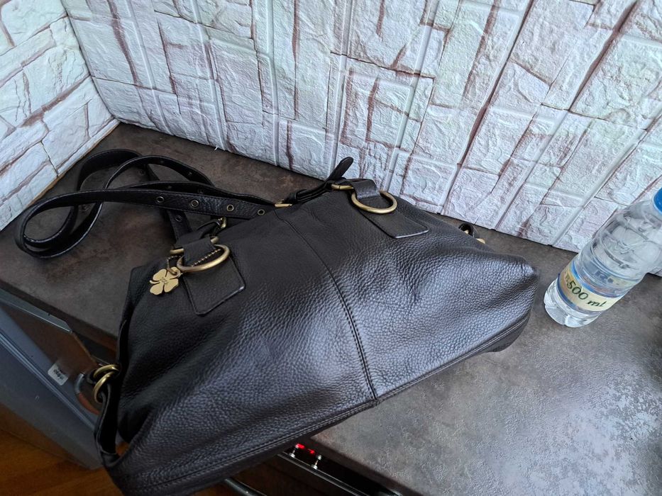 дамска кожена чанта в кафяво -естествена кожа,DOCA