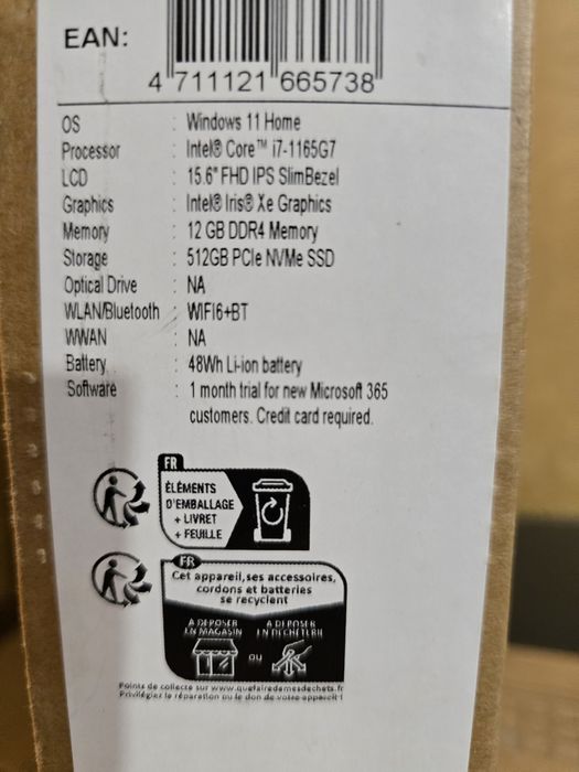 НОВ!!! Лаптоп Acer Aspire 3 A315-58-7122 с 15,6-инчов Full HD IPS екран (Intel Core i7-1165G7, 12 GB RAM,512 GB SSD,Windows 11)–AZERTY клавиатура,сив