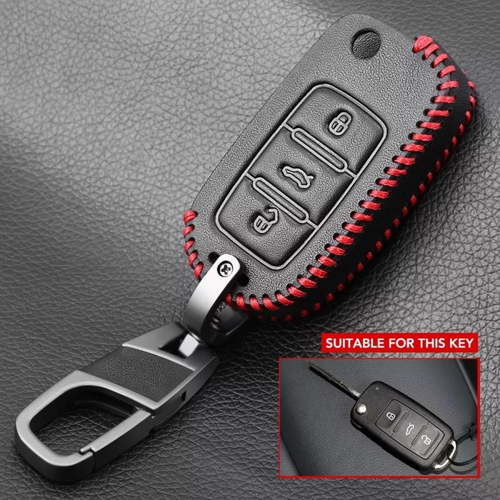 Кожен калъф за ключ кожен ключодържател volkswagen seat skoda audi