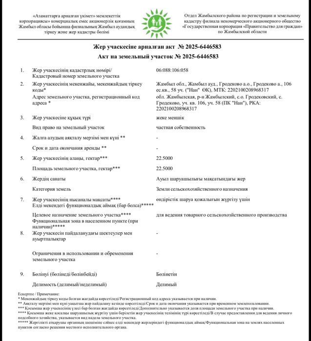 Продам земельный участок 22,5 Га