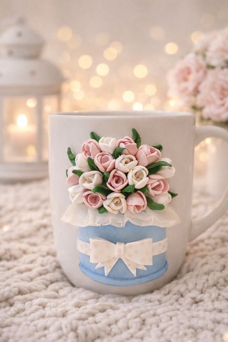 Чаша с ръчно моделирани цветя – изработва се по поръчка