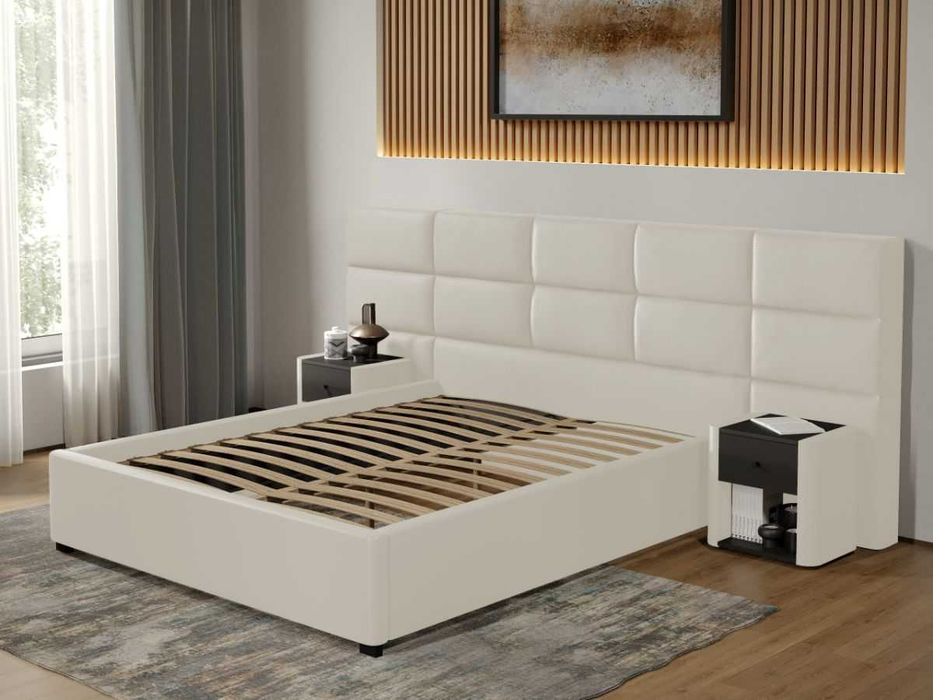 Pat tapitat Cico fix 287 x 114 C2 din piele/stofa Alb Nube 1