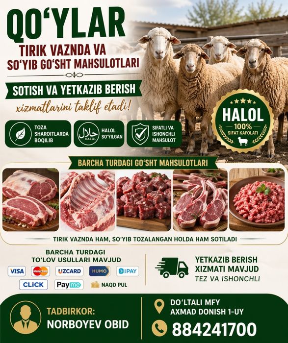 Қўйлар тирик вазнда ва сўйиб бериш хизматлари