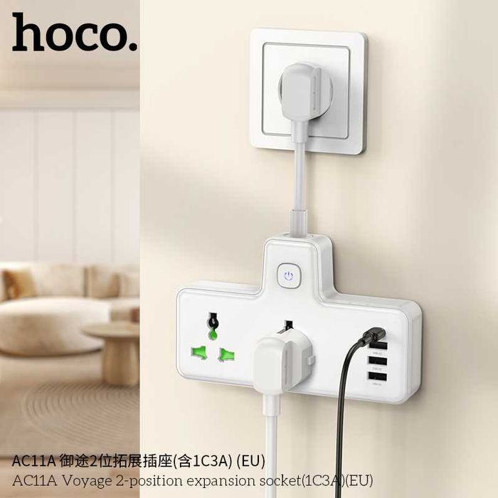 Hoco AC11A Voyage Сетевой фильтр 2 розетками и USB-портами PD17W (EU)
