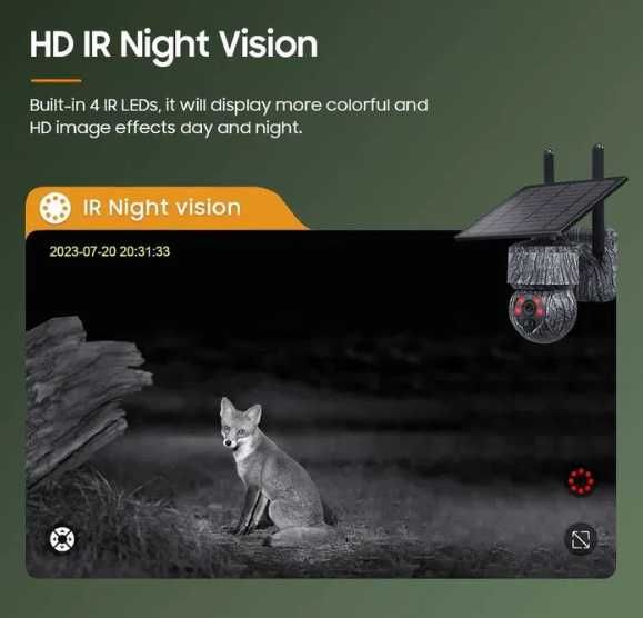 8MP Камуфлажна безжична соларна камера 4G SIM със слънчев панел