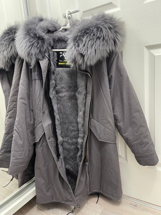 Geaca parka cu blana de vulpe argintie
