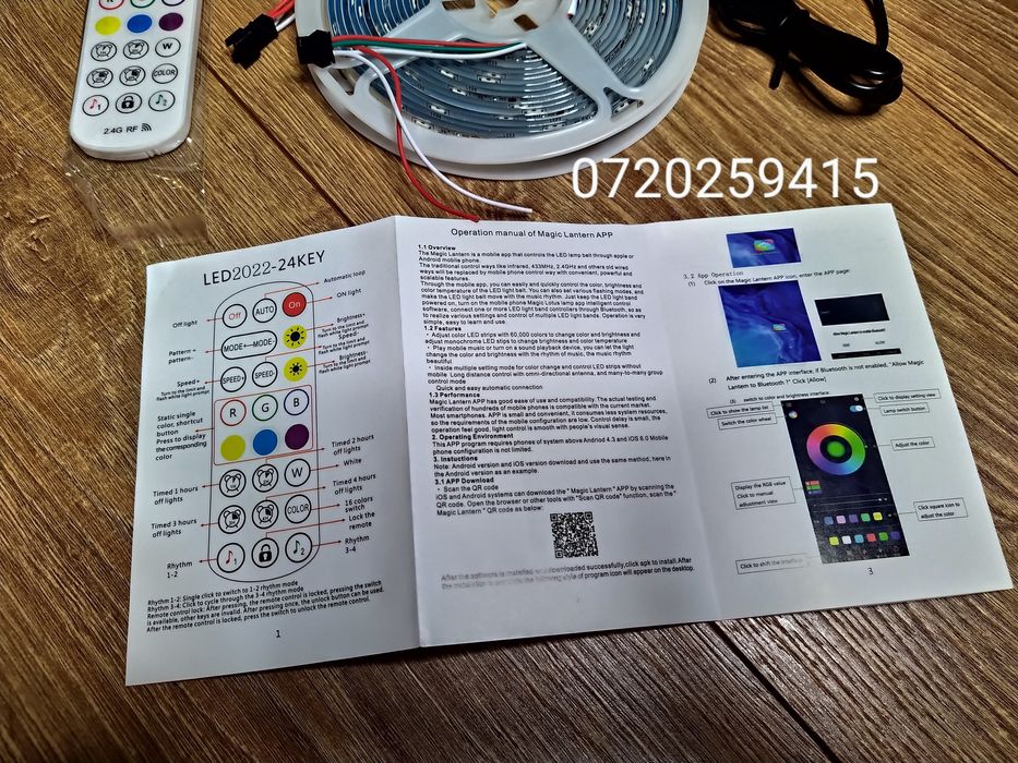 Kit Banda Led DIGITALA 5050 RGB IP65 / 5m cu Bluetooth +Telecomanda RF